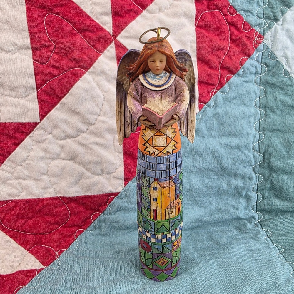 Jim Shore Heartwood Creek Singing Angel Ornament Figurine Folk Art Style